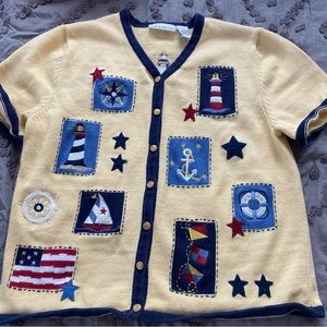 retro croft & borrow nautical lighthouse button down vest shirt with patches